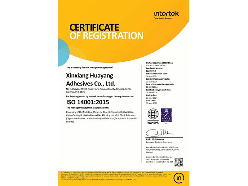 環(huán)境管理體系認證證書14001（英文版）